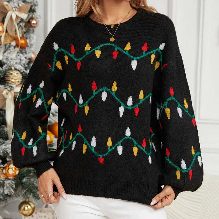 Heidi-Mode | Frauen Weihnachtslichter Muster Pullover