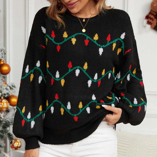 Heidi-Mode | Frauen Weihnachtslichter Muster Pullover