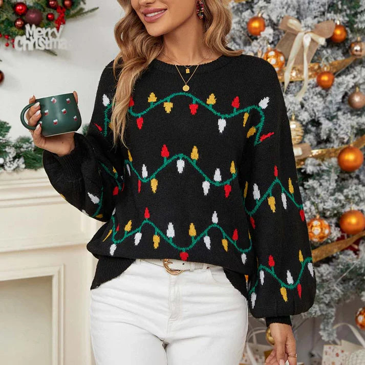 Heidi-Mode | Frauen Weihnachtslichter Muster Pullover