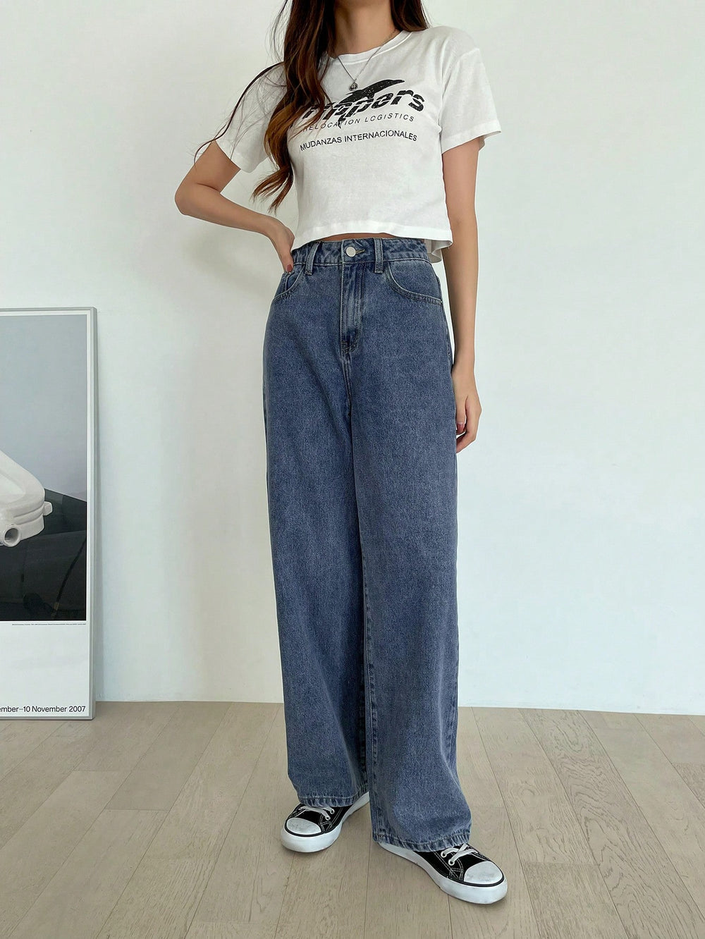 Heidi Mode | Hochtaillierte gewaschene Wide-Leg-Jeans