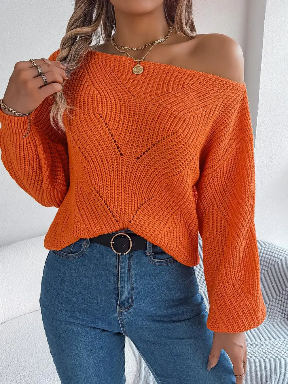 Strick-Off-Shoulder-Pullover