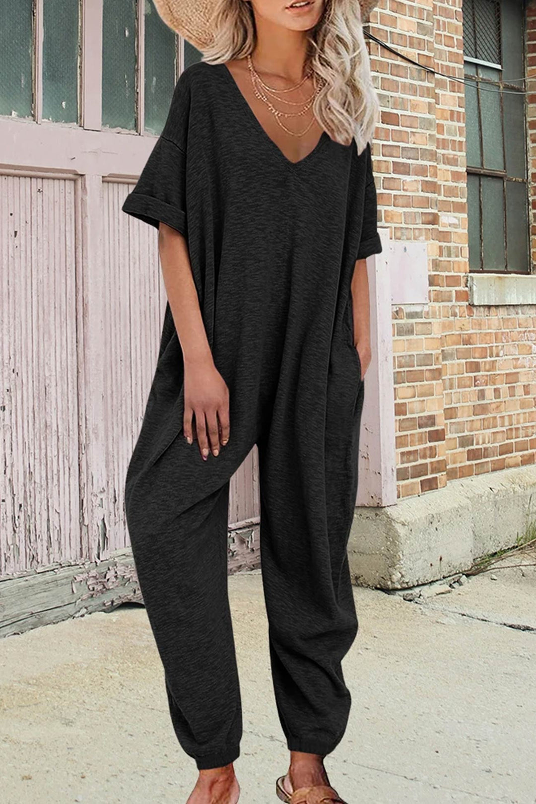 Heidi-Mode | V-Ausschnitt Lockere Jumpsuits