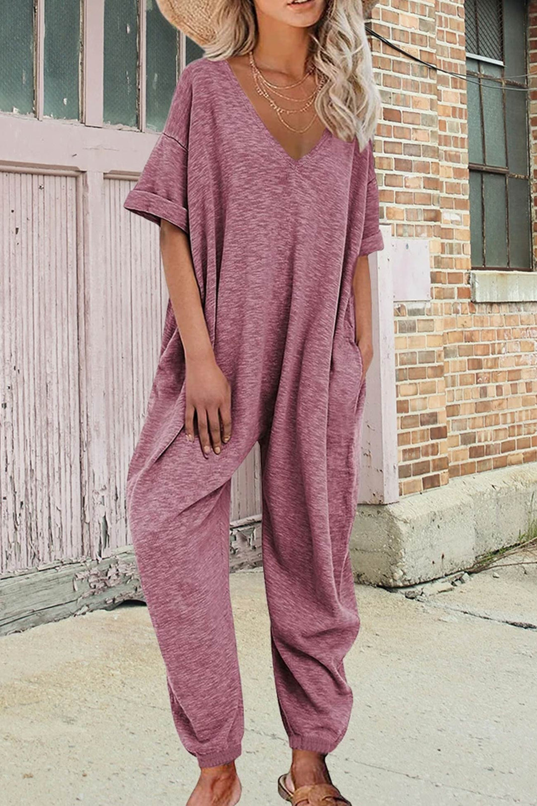 Heidi-Mode | V-Ausschnitt Lockere Jumpsuits