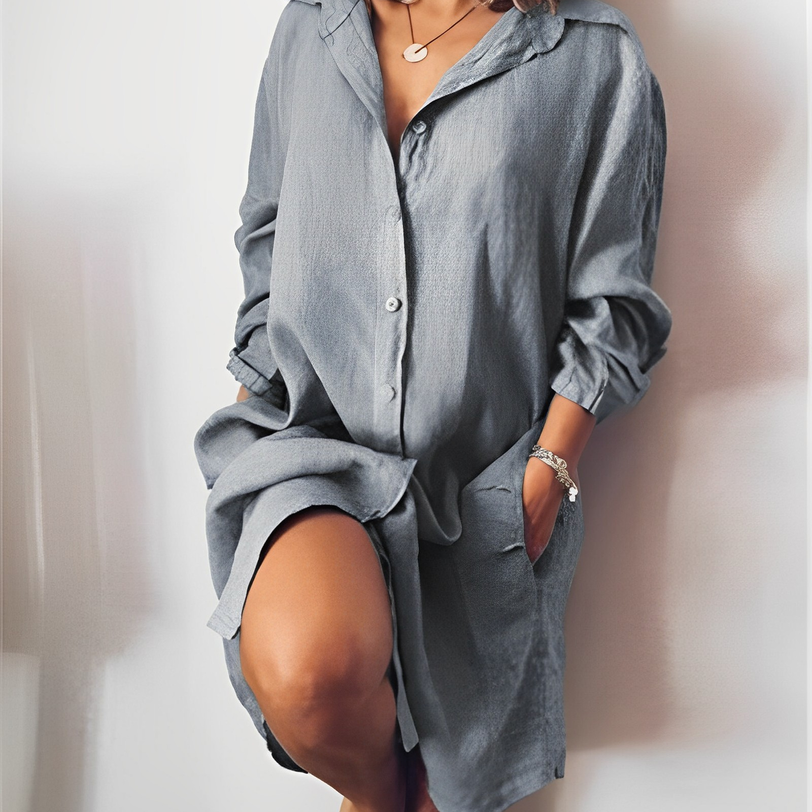 Langärmeliges Baumwoll-Kleid