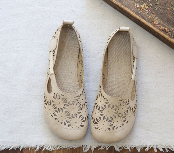 Heidi-Mode | Bequeme Retro Hohe Runde Zehen Sommer Ballerinas