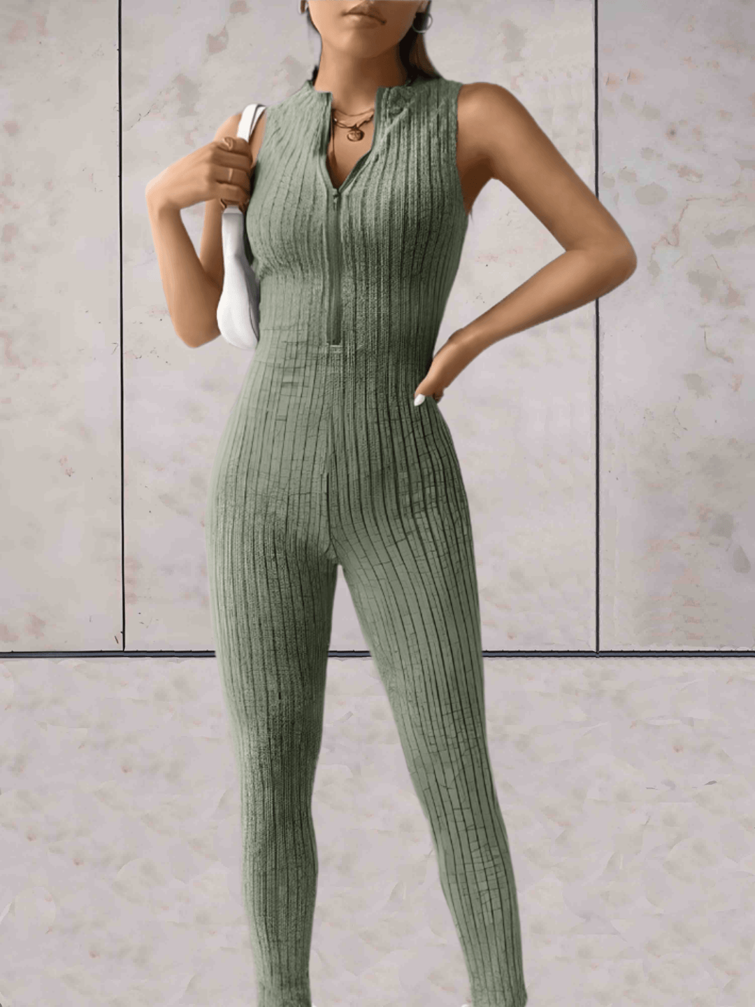 Heidi-Mode | Onesie Niedriger V-ausschnitt Ärmelloses Design und Bodycon Jumpsuit