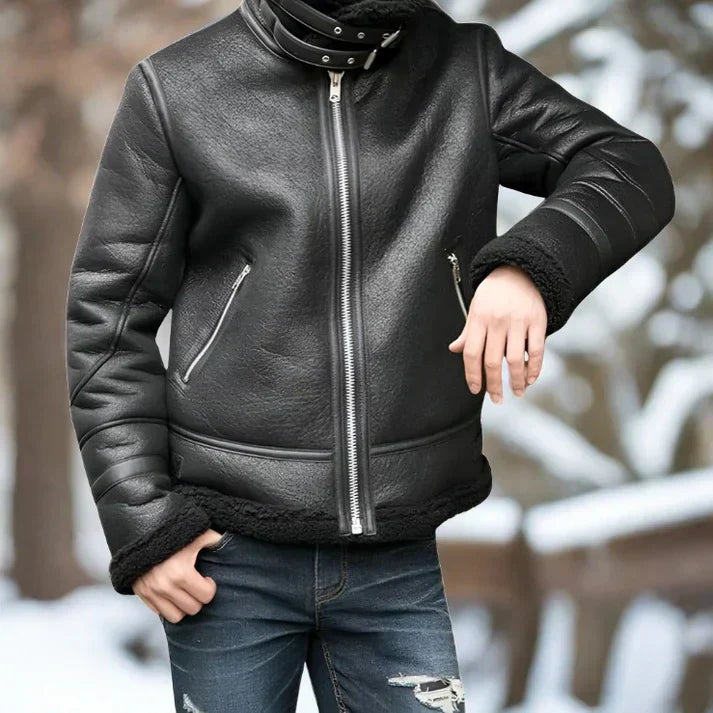 Gefütterte Winter Lederjacke für Herren