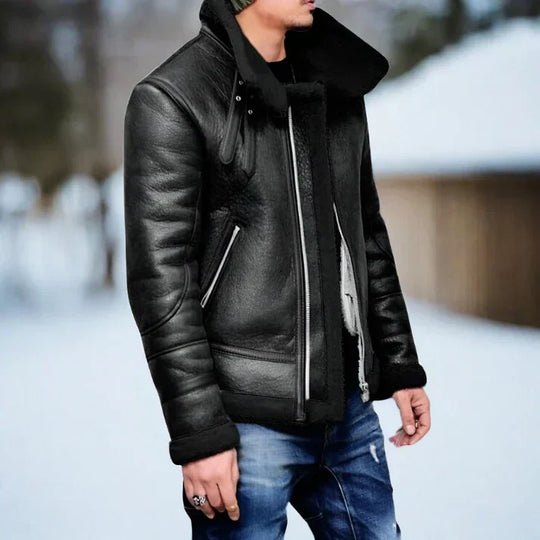 Gefütterte Winter Lederjacke für Herren