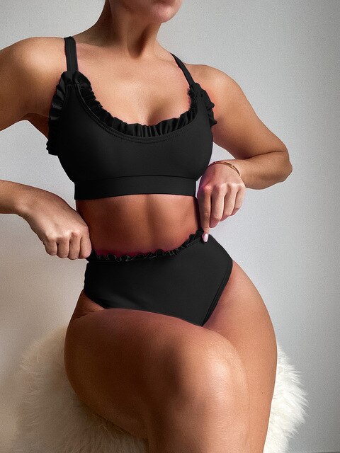 Rüschen-Bikiniset mit hoher Taille