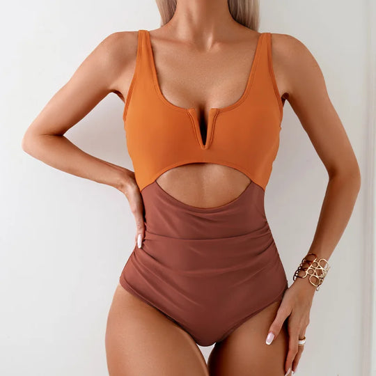 Heidi-Mode | Eleganter Cut Out V-Neck Badeanzug Damen Schwimmmode