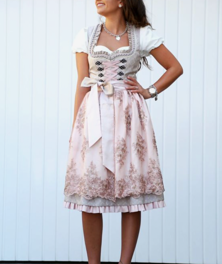 Heidi-Mode | Kurzärmelig Knielang Kostüm mit Schürze und Bluse