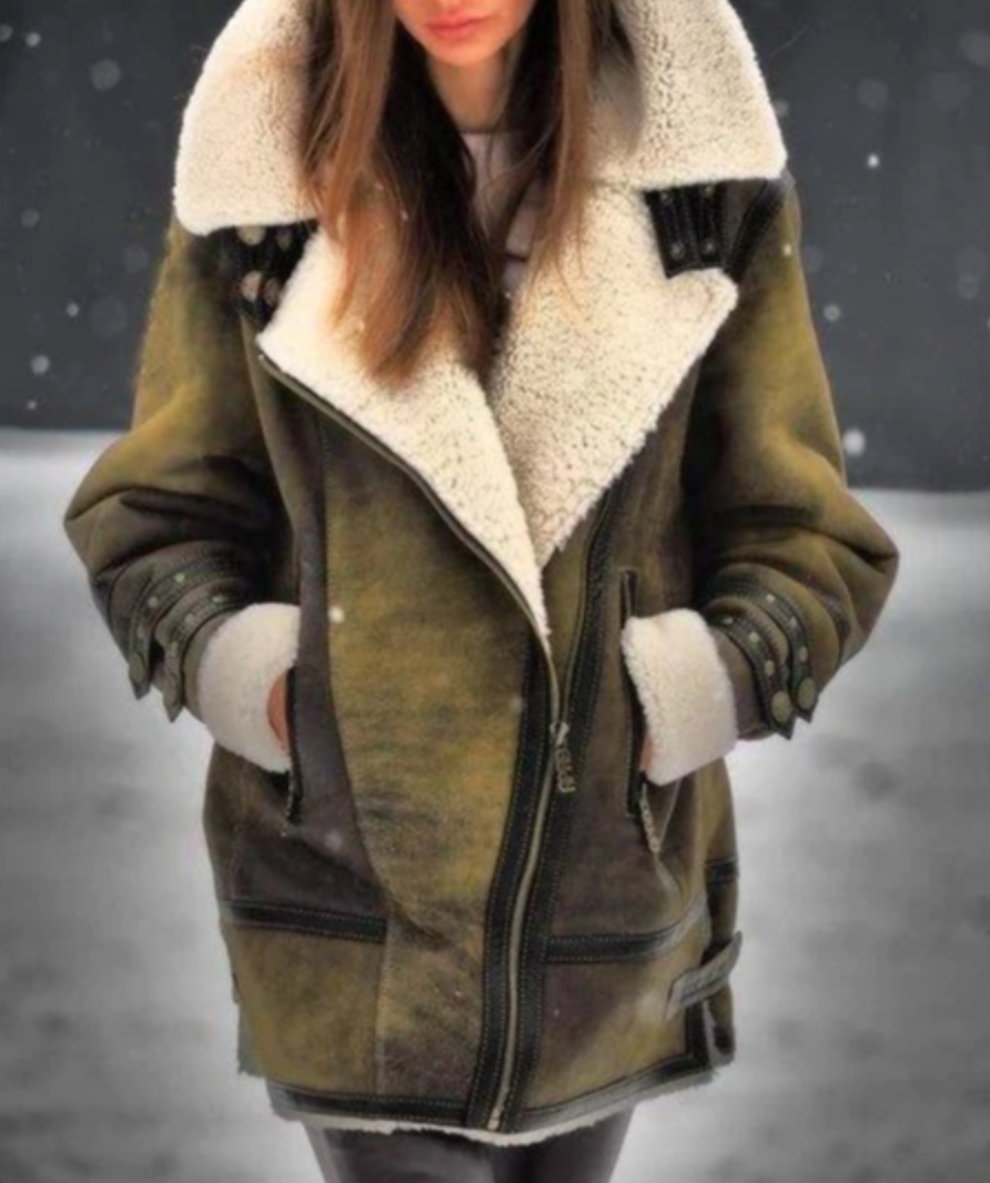 Heidi-Mode | Gepolsterte Kunstlederjacke mit warmem Plüschfutter