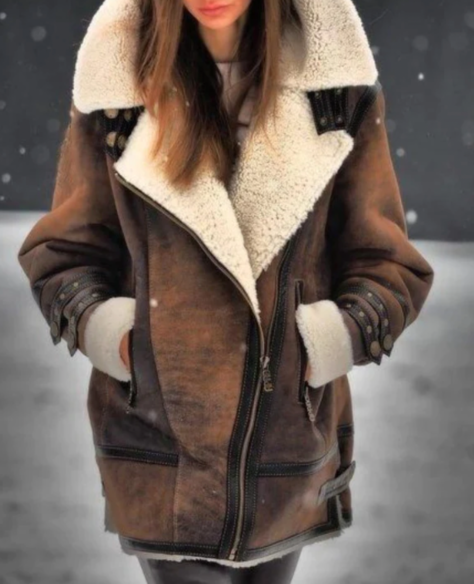 Heidi-Mode | Gepolsterte Kunstlederjacke mit warmem Plüschfutter