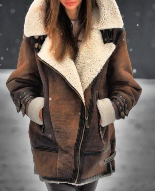 Heidi-Mode | Gepolsterte Kunstlederjacke mit warmem Plüschfutter