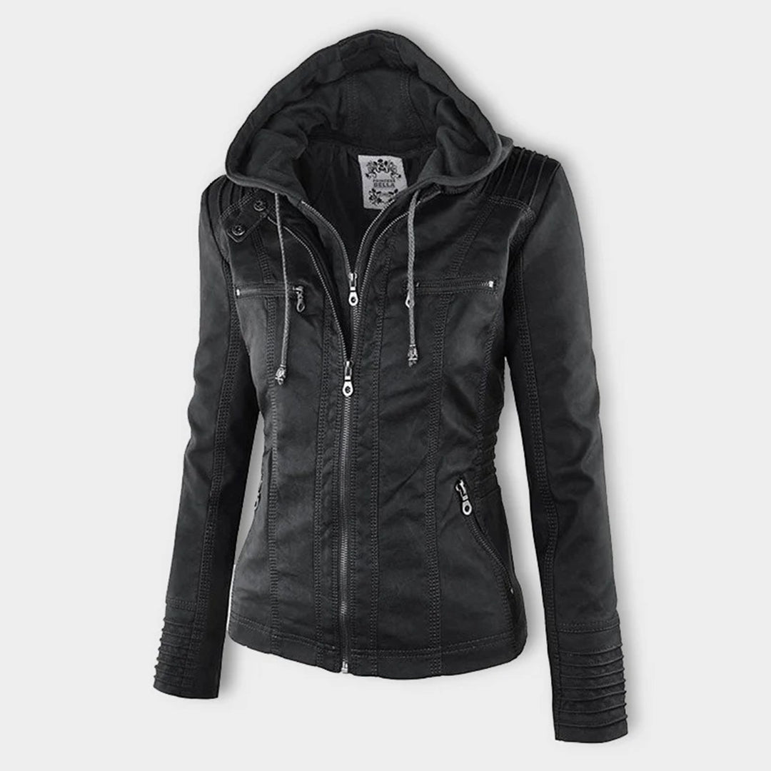 Wetterfester Damen Lederjacke mit Kapuze