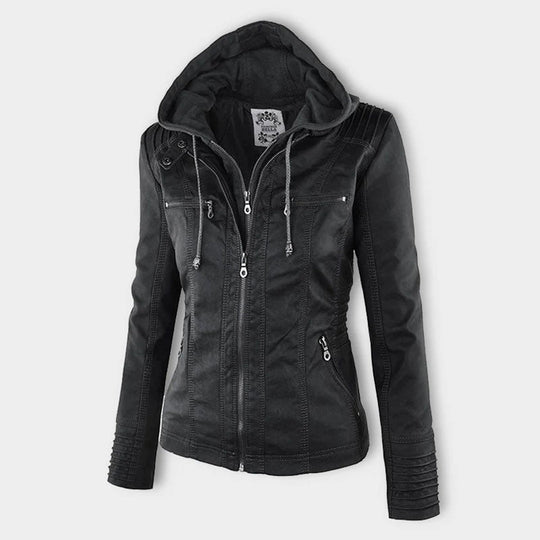 Heidi-Mode | Wetterfester Damen Lederjacke Mit Kapuze