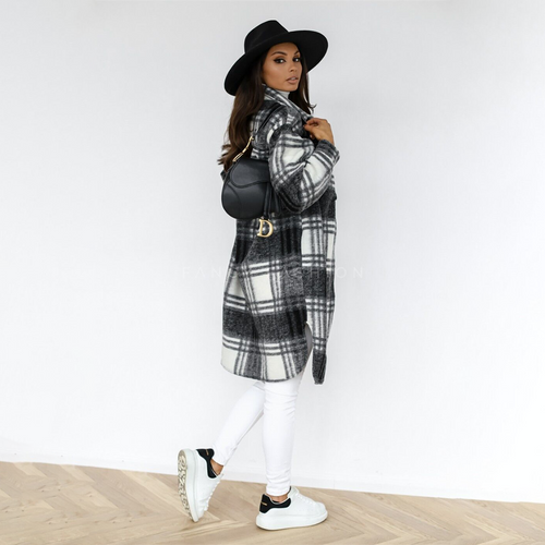 Heidi-Mode | Mantel – Karierter Plaid mit Knopfverschluss