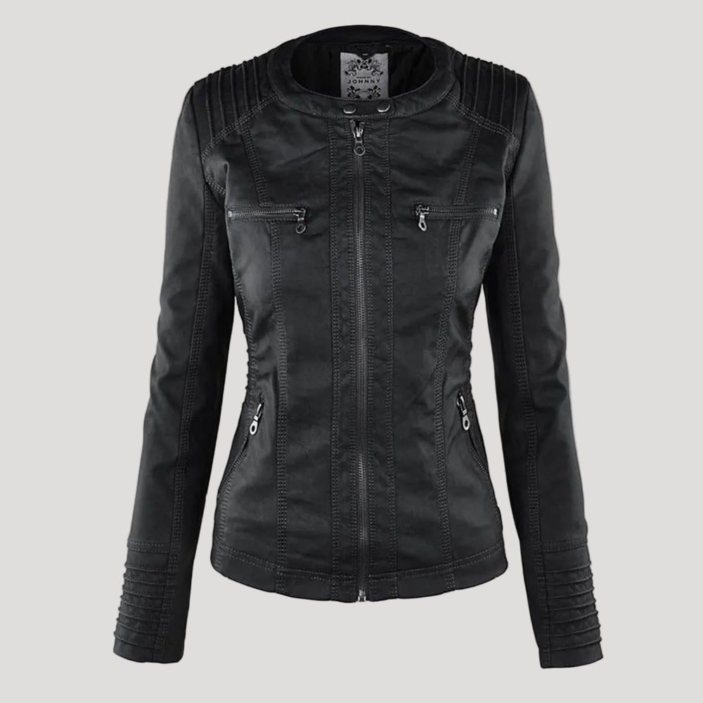 Wetterfester Damen Faux Lederjacke mit Kapuze