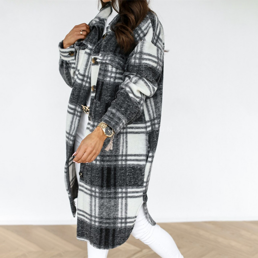 Heidi-Mode | Mantel – Karierter Plaid mit Knopfverschluss