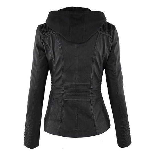 Heidi-Mode | Wetterfester Damen Lederjacke Mit Kapuze