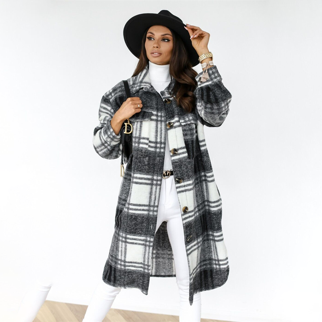 Heidi-Mode | Mantel – Karierter Plaid mit Knopfverschluss