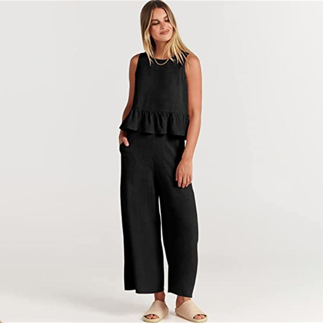 Ärmelloses Top mit Rüschen und weitgeschnittene Hose Set