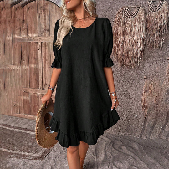 Elegantes Schwarzes Kleid mit Puffärmeln