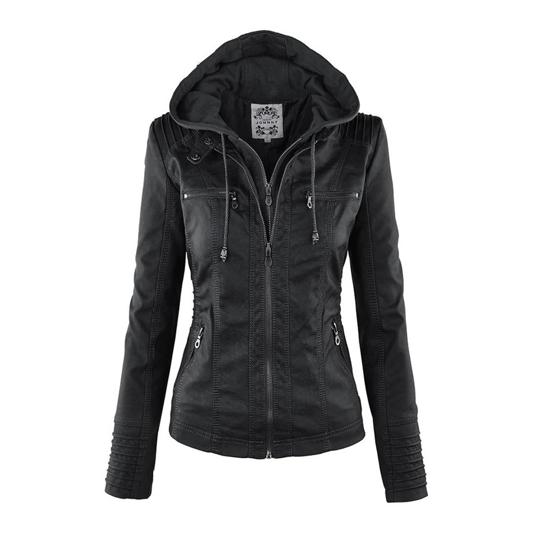 Wetterfester Damen Lederjacke mit Kapuze