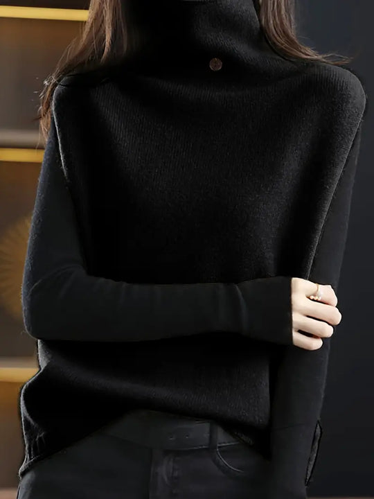 Heidi-Mode | Pullover mit hohem Kragen, eleganter Strick mit Knopfdetail und Flügelärmeln