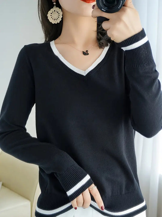 Heidi-Mode | V-Ausschnitt Strickpullover für Damen weiche Polyestermischung