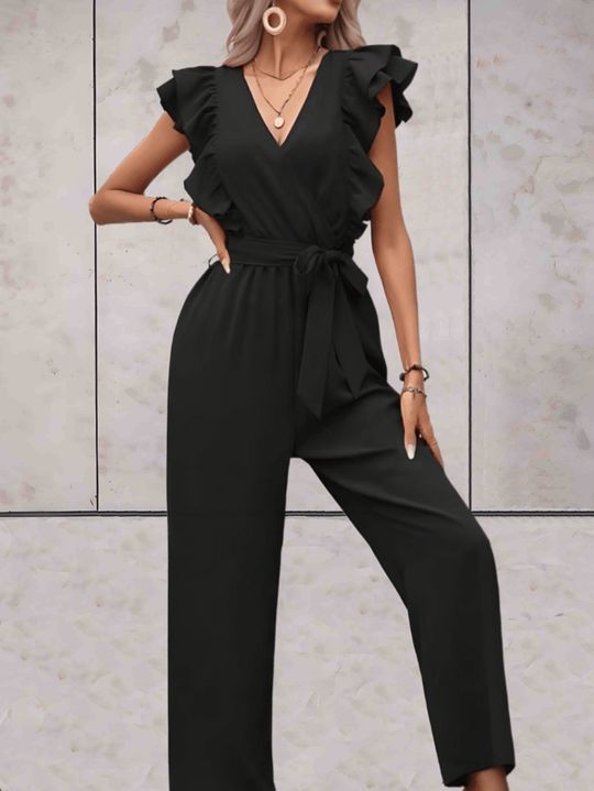 Heidi-Mode | Sophie Elegance: Lässiger Jumpsuit mit Gerafften Ärmeln und Gürtel In Der Taille