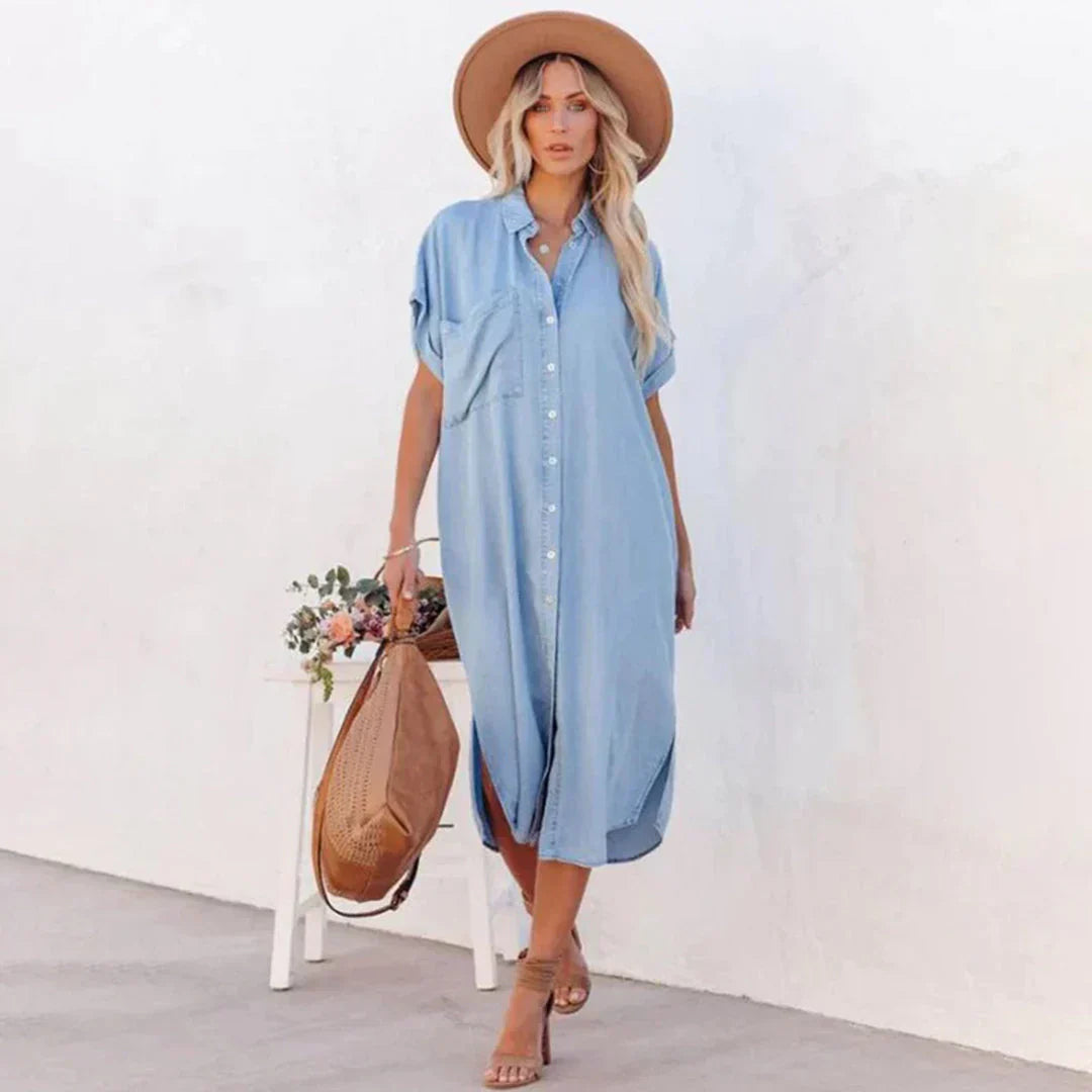 Chambray-Midikleid mit Knopfverschluss