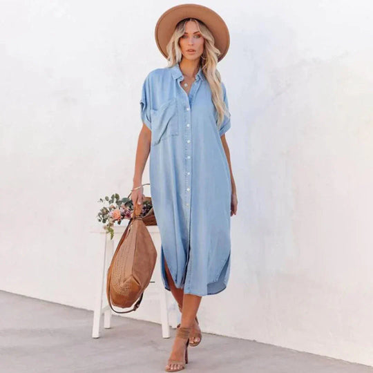 Chambray-Midikleid mit Knopfverschluss