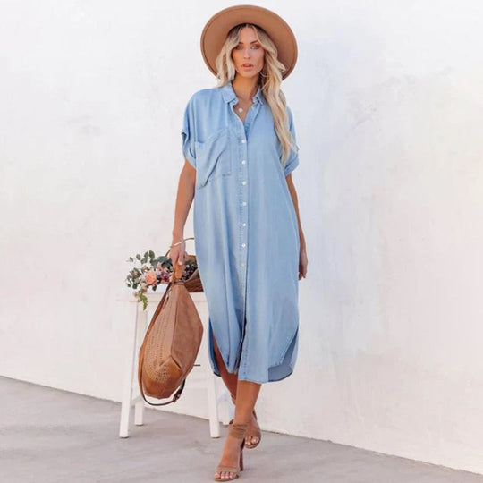 Heidi-Mode | Elegantes und Atmungsaktives Blaues Lockeres Kleid für Damen