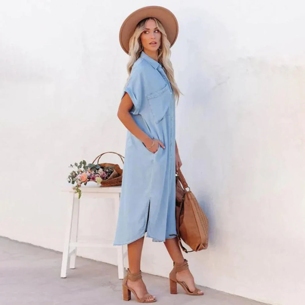 Chambray-Midikleid mit Knopfverschluss