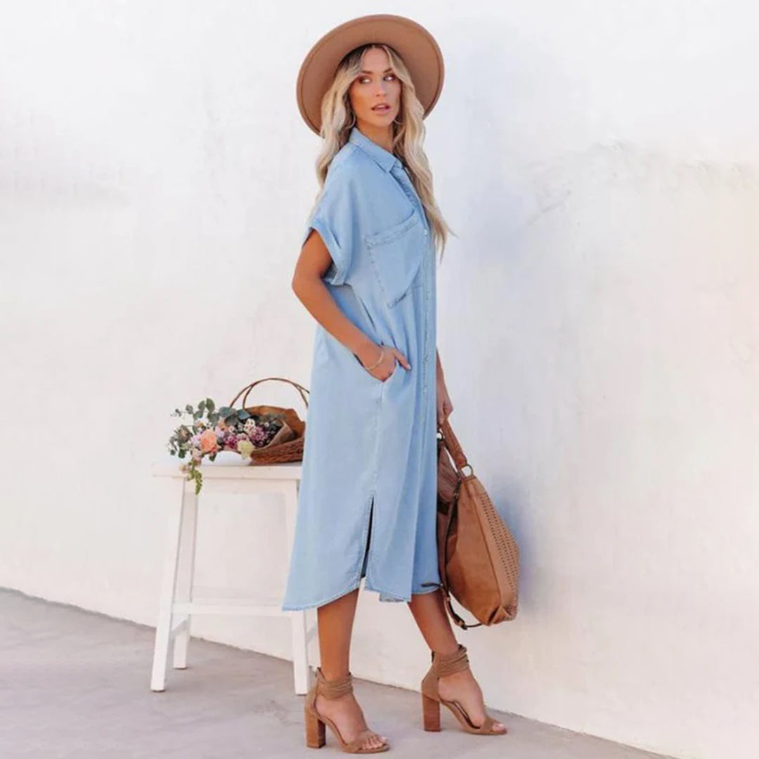 Heidi-Mode | Elegantes und Atmungsaktives Blaues Lockeres Kleid für Damen