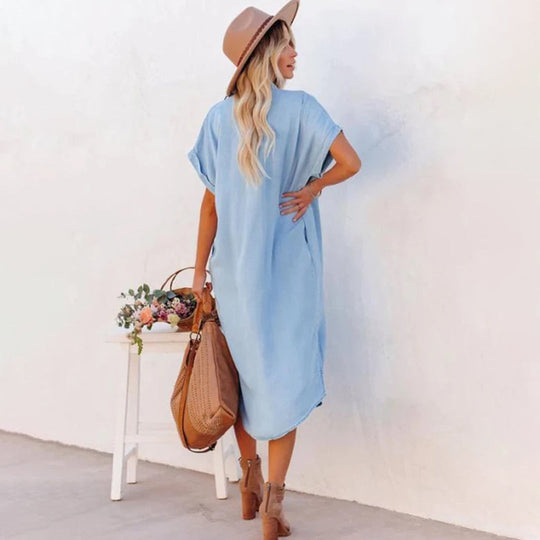 Heidi-Mode | Elegantes und Atmungsaktives Blaues Lockeres Kleid für Damen