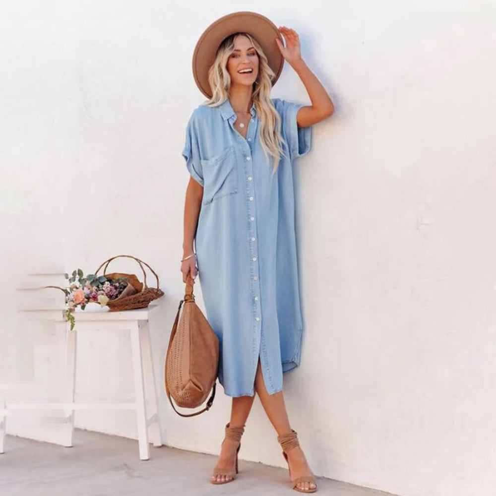 Heidi-Mode | Elegantes und Atmungsaktives Blaues Lockeres Kleid für Damen