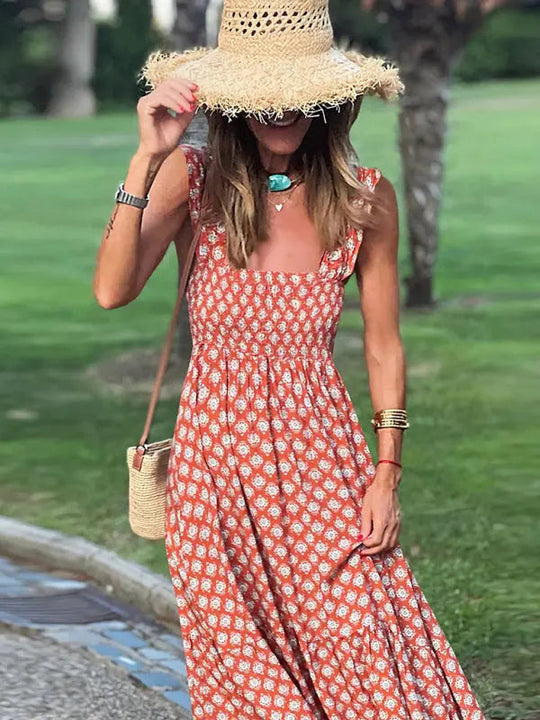 Boheemse mouwloze maxi jurk