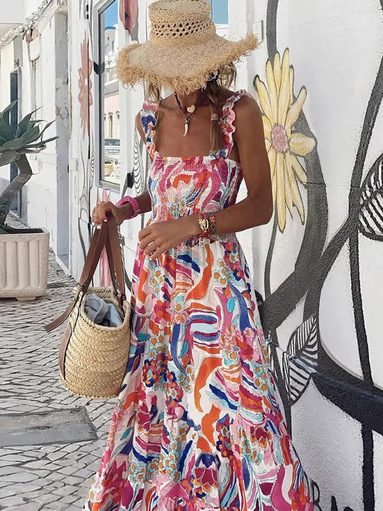 Boheemse mouwloze maxi jurk