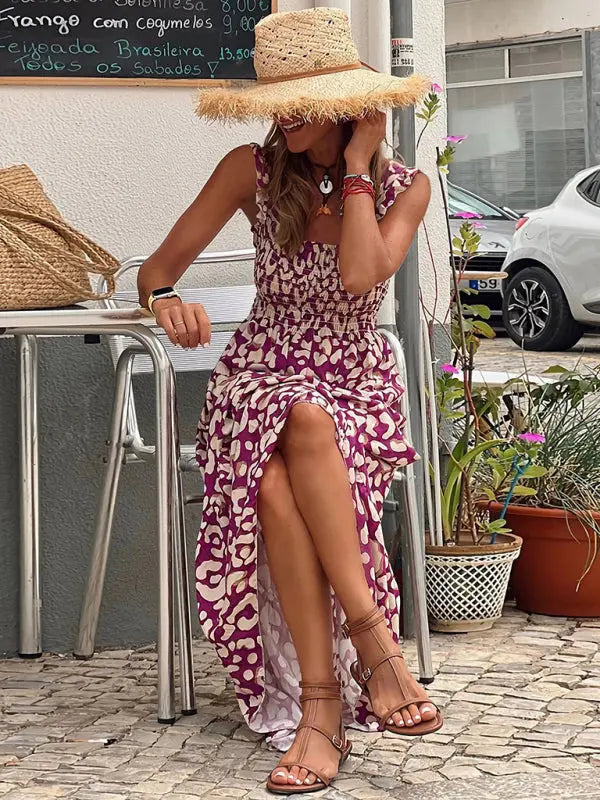 Boheemse mouwloze maxi jurk
