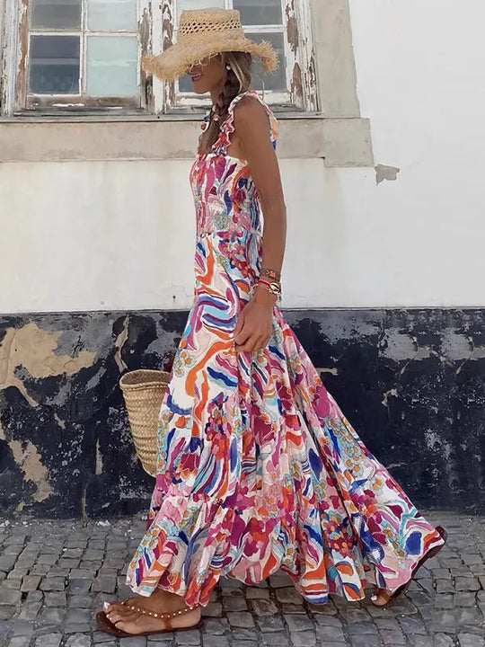 Boheemse mouwloze maxi jurk