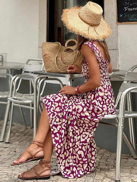Boheemse mouwloze maxi jurk