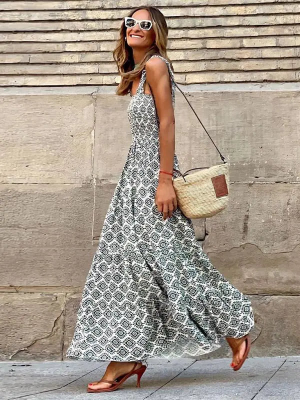 Boheemse mouwloze maxi jurk
