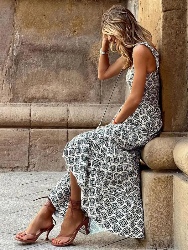 Boheemse mouwloze maxi jurk