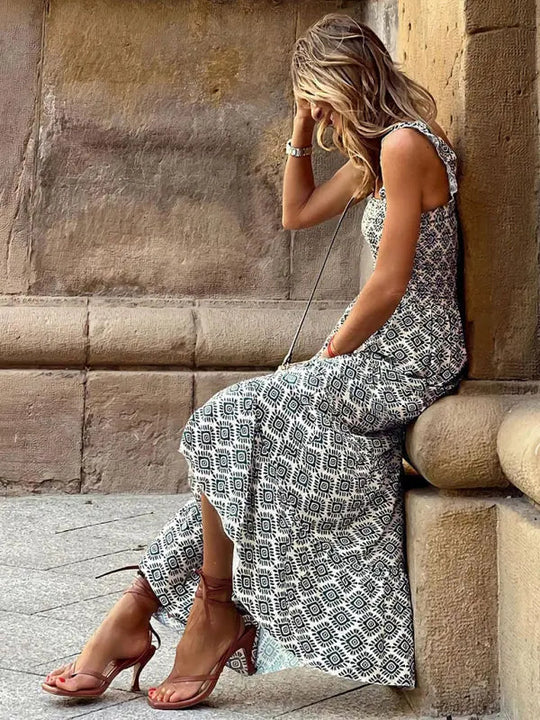 Boheemse mouwloze maxi jurk