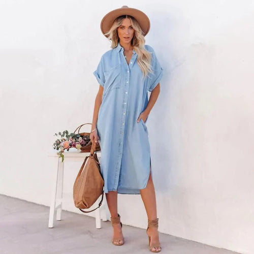 Chambray-Midikleid mit Knopfverschluss