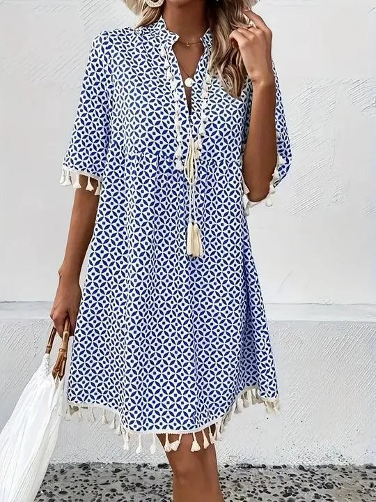 Heidi-Mode | All Over Print Kleid mit Fransen