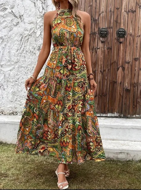 Heidi-Mode | Damen Retro Maxi Halterneck & Vintage-inspiriert