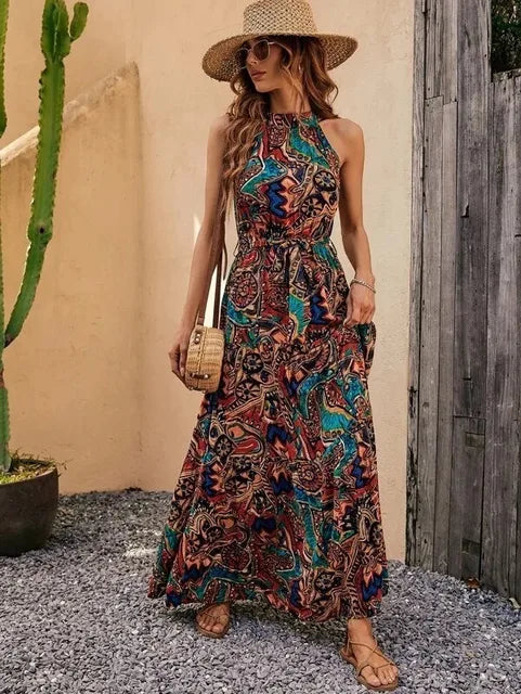 Heidi-Mode | Damen Retro Maxi Halterneck & Vintage-inspiriert